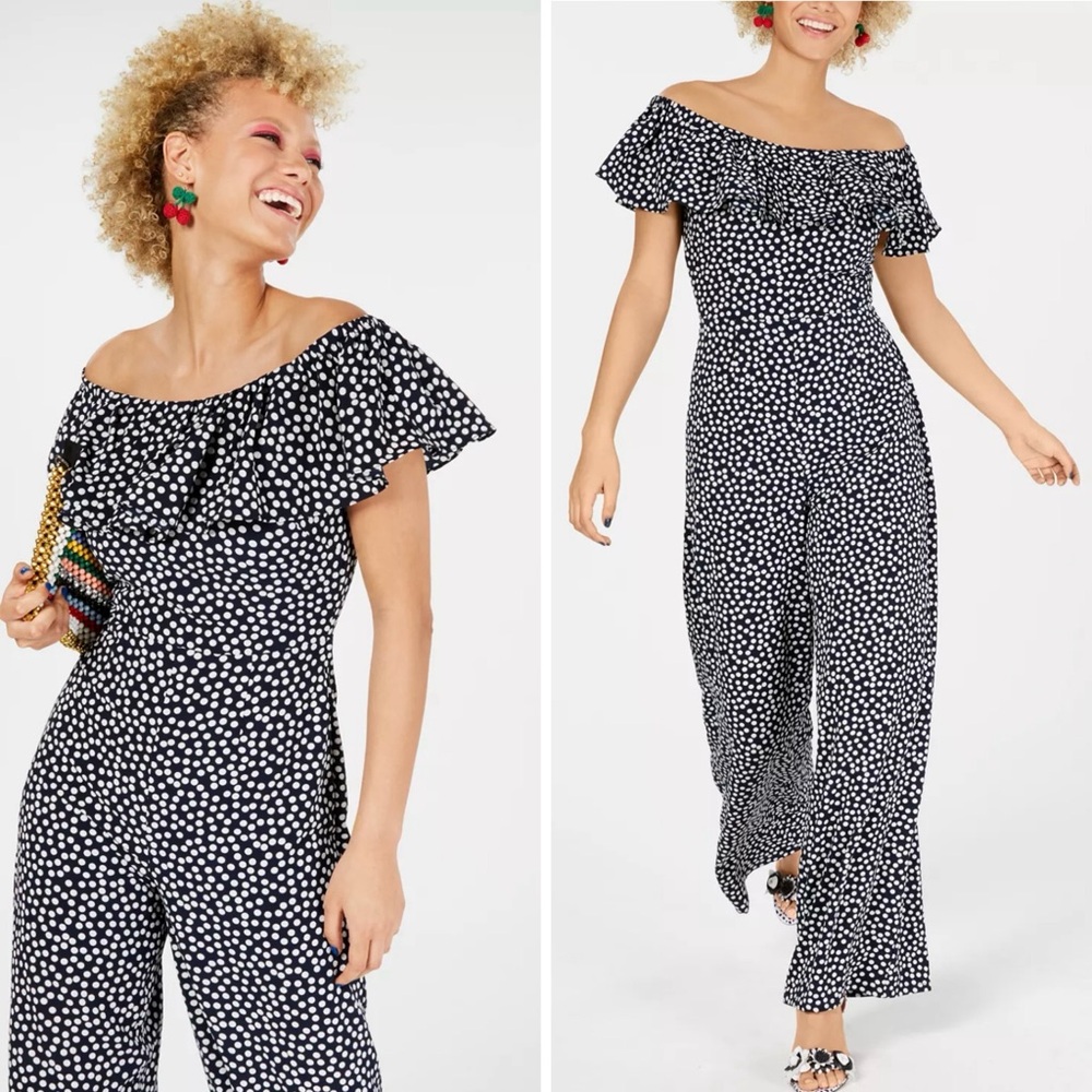 Betsey Johnson Off-The-Shoulder Polka Dot Jumpsuit 18W